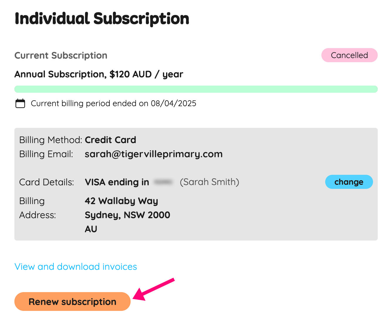 Renew a cancelled subscription 1