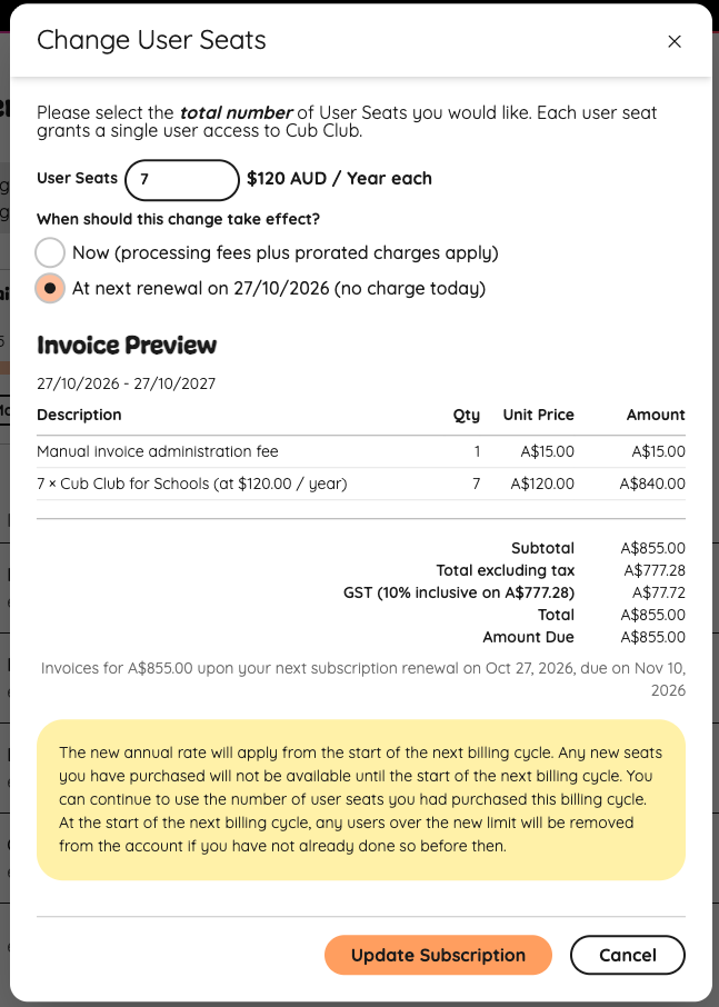 How do I add additional user seats 2